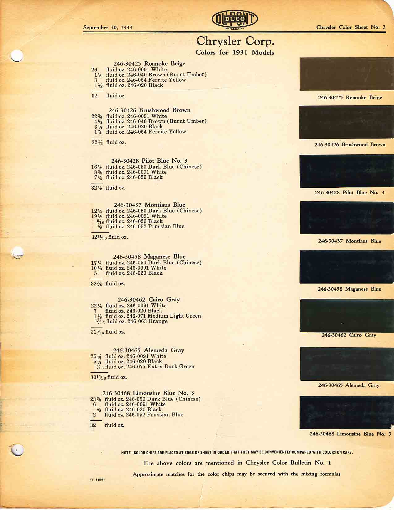 Chrysler Paint (Color) Code Chart For Exterior Vehicles