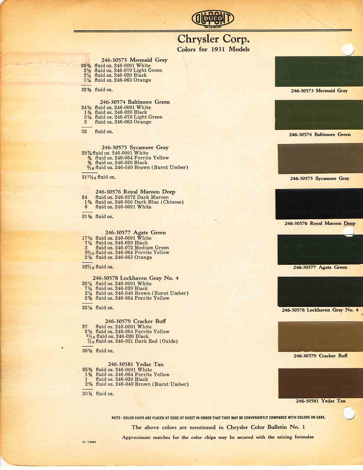 Chrysler Paint (Color) Code Chart For Exterior Vehicles