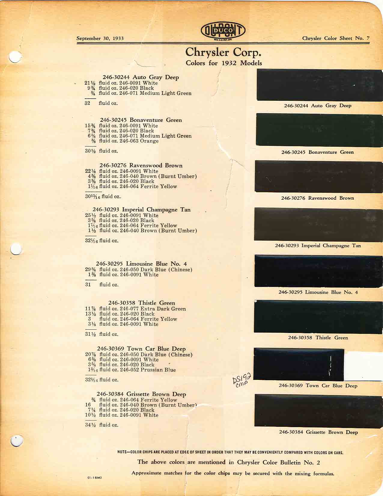 Chrysler Paint (Color) Code Chart For Exterior Vehicles