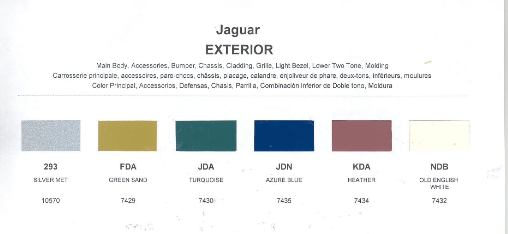 paint swatches and codes used on jaguar vehicles