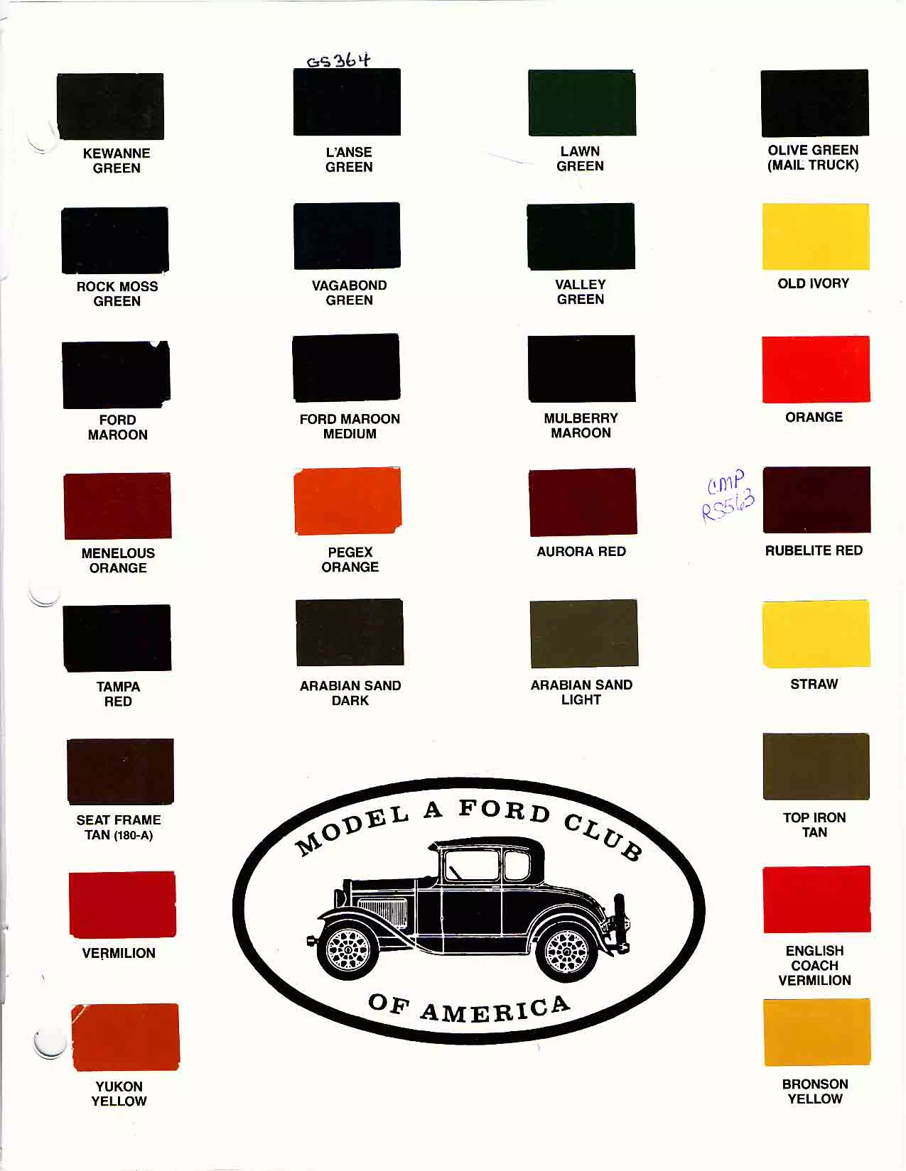 paint chips and color names for the most popular Model A's made by Ford