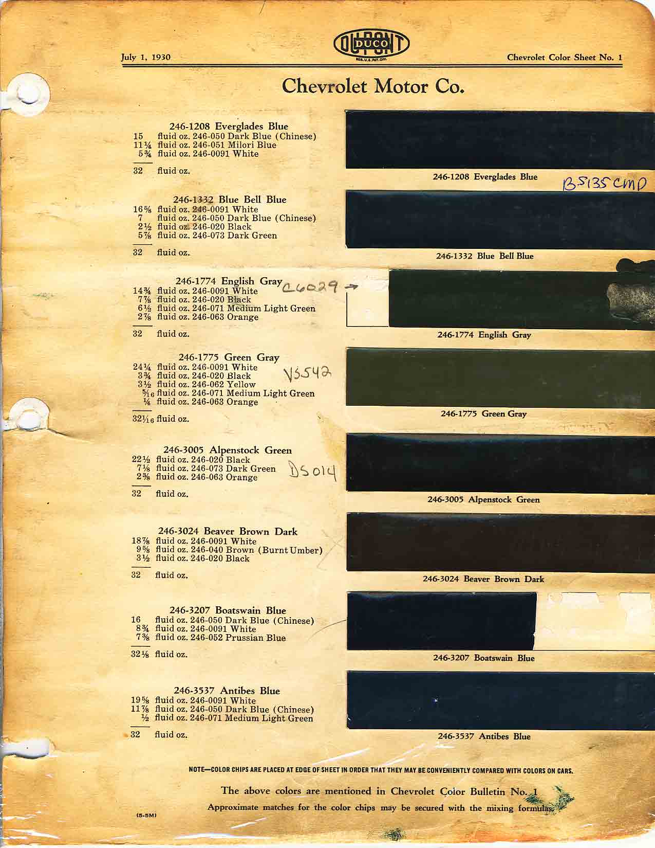 Paint Codes and Color Swatches used by Chevrolet on Vehicles