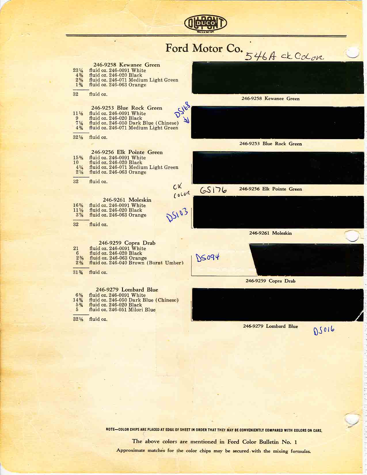 Ford Motor Vehicle Color Code Chart/Page Paint