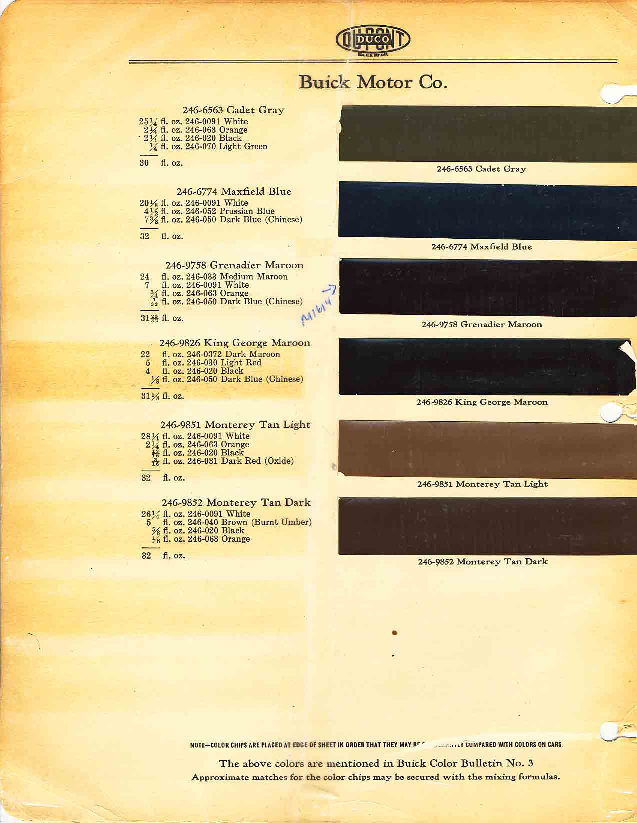 Color and Codes used on Buick In 1931