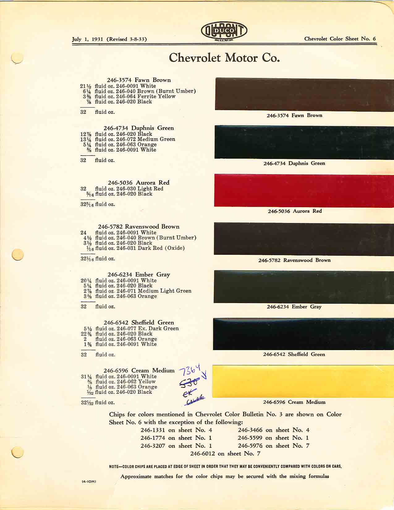 Paint Codes and Color Swatches used by Chevrolet on Vehicles