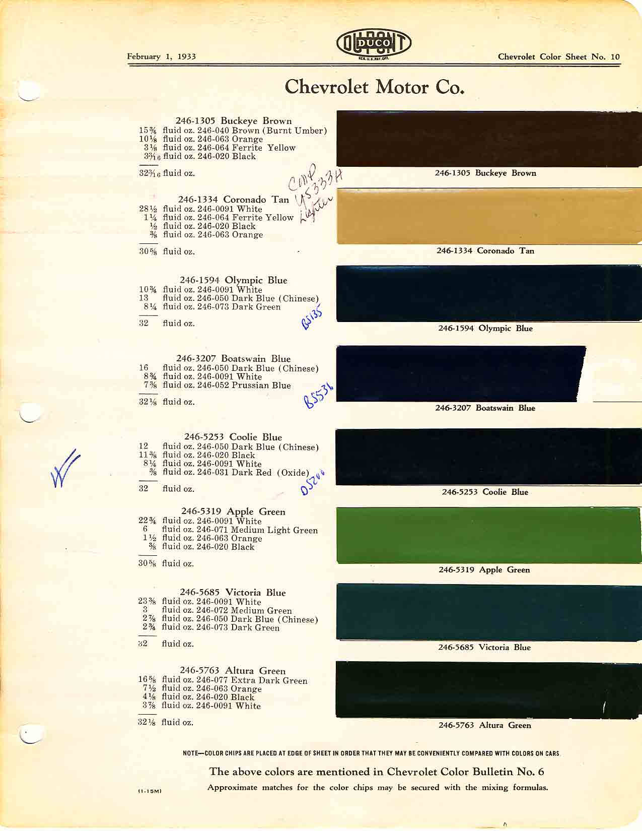 Paint Codes and Color Swatches used by Chevrolet on Vehicles