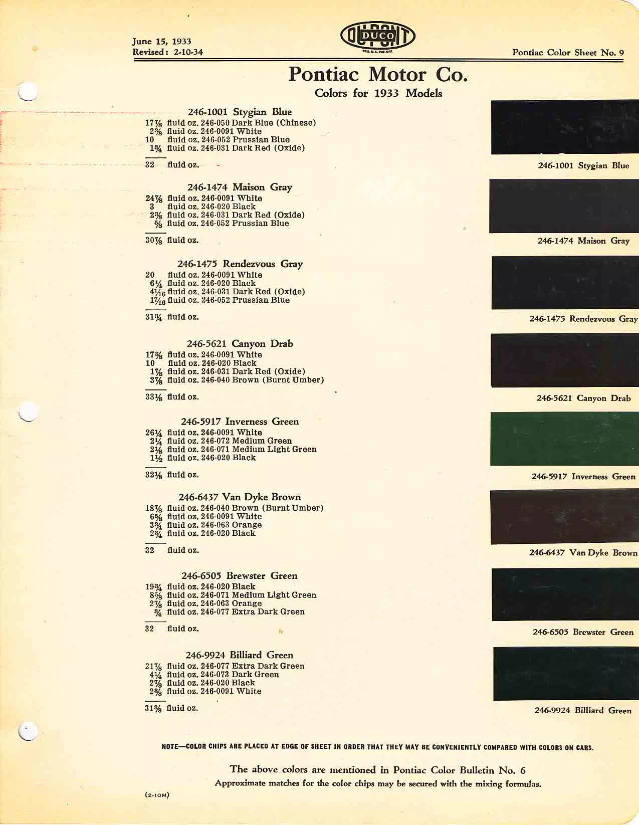 Chart that shows the Colors used on Pontiac Vehicles and the Code to look them up.