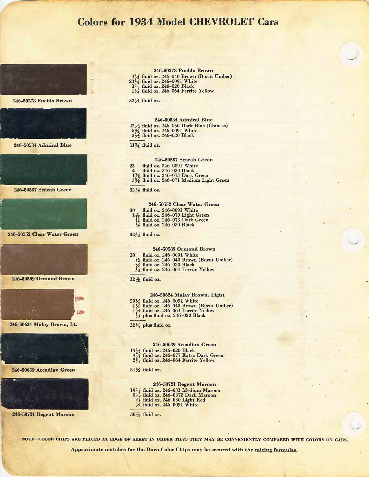 Paint Codes and Color Swatches used by Chevrolet on Vehicles