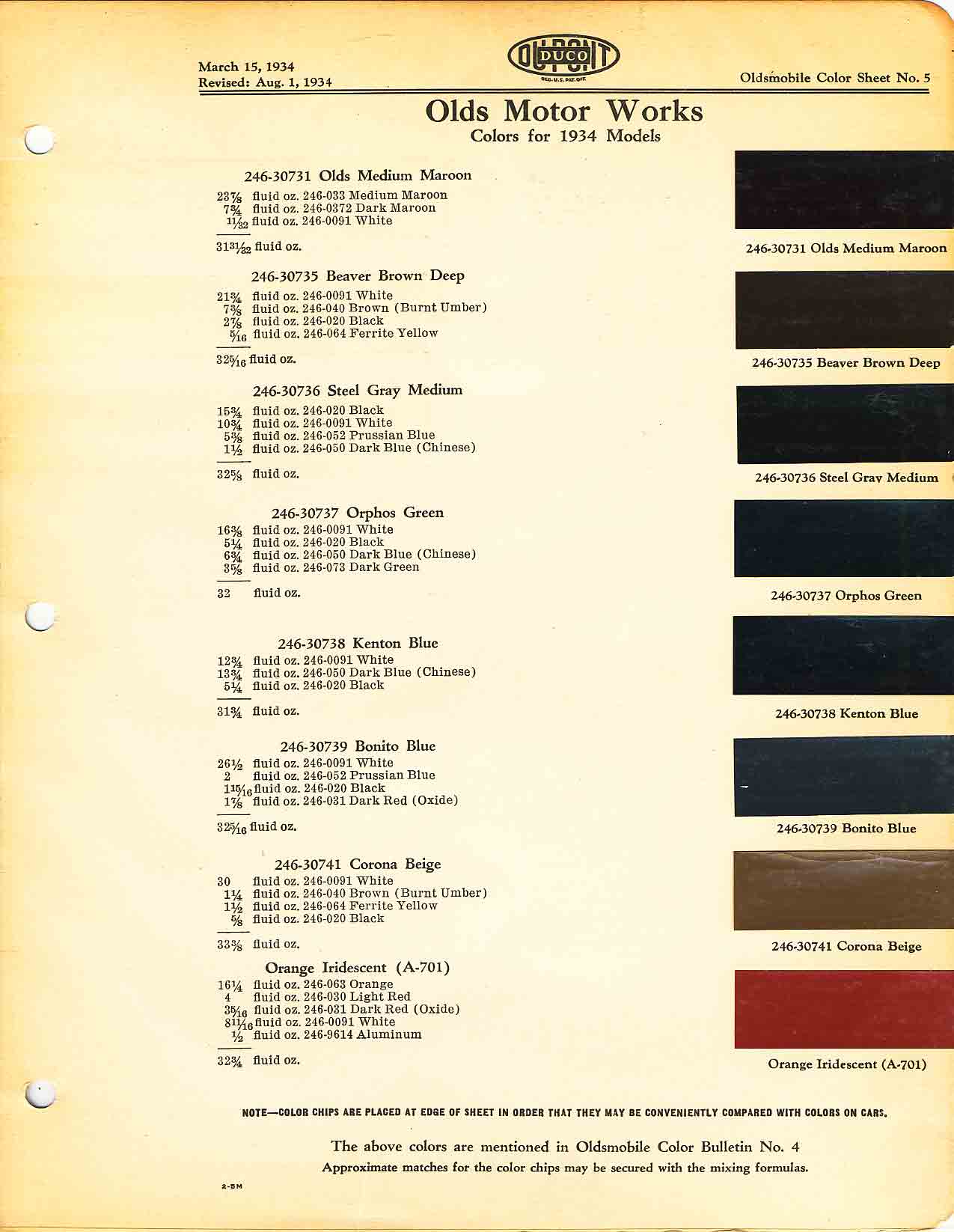 Oldsmobile Paint & Color Code Chart