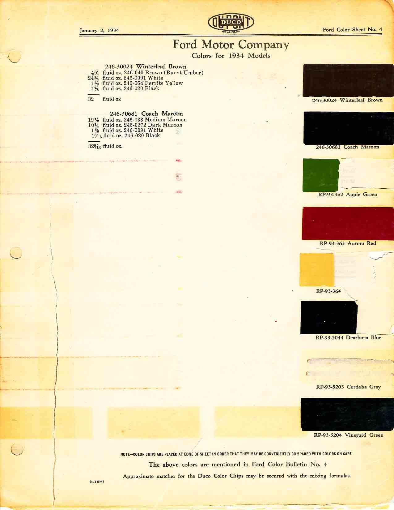 Ford Motor Vehicle Color Code Chart/Page Paint