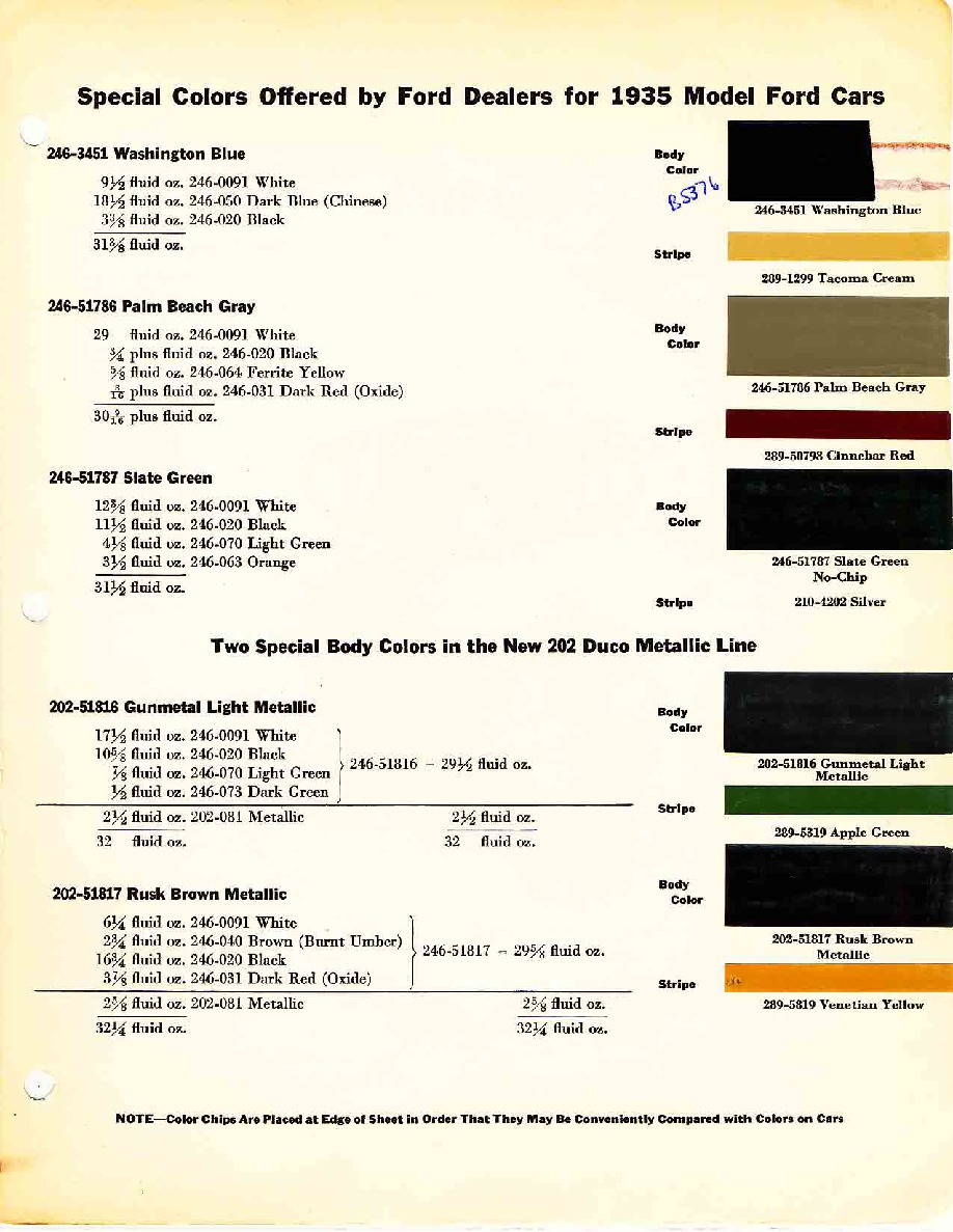 Ford Motor Vehicle Color Code Chart/Page Paint