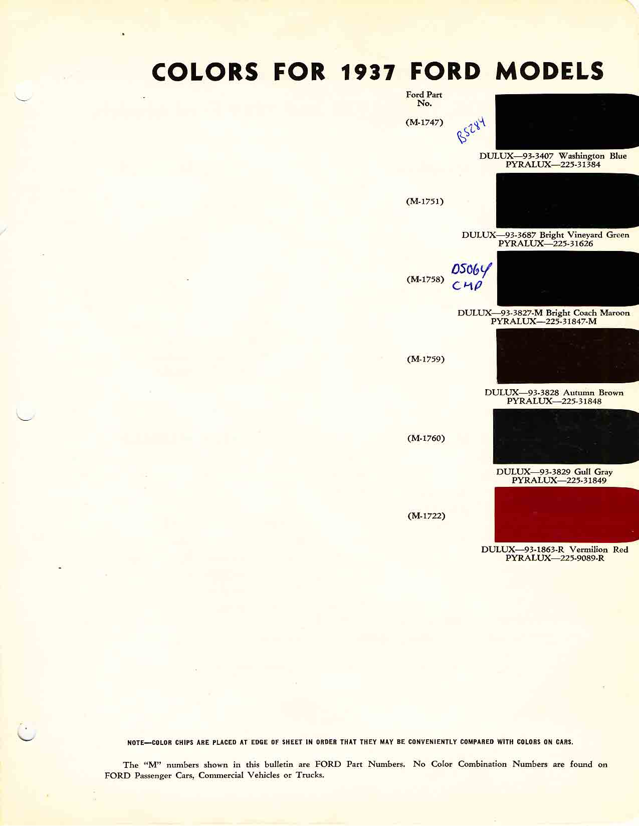 Ford Motor Vehicle Color Code Chart/Page Paint