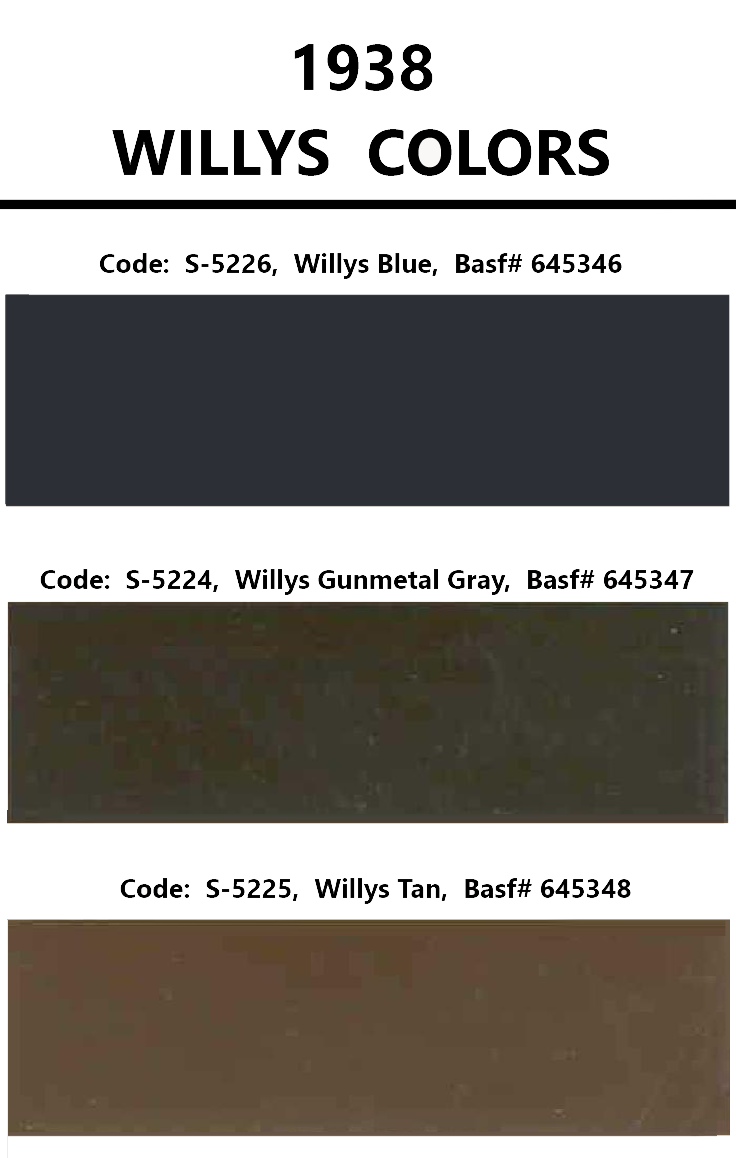 3 colors for willys in 1938