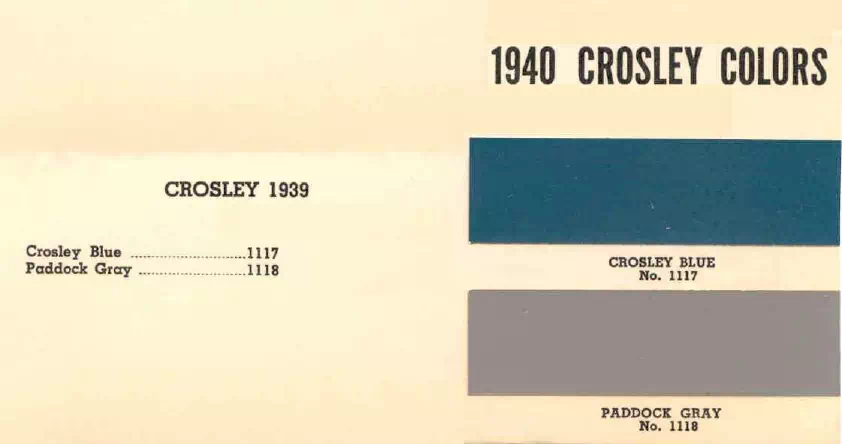 colors and ordering codes for those colors used on 1940 vehicles