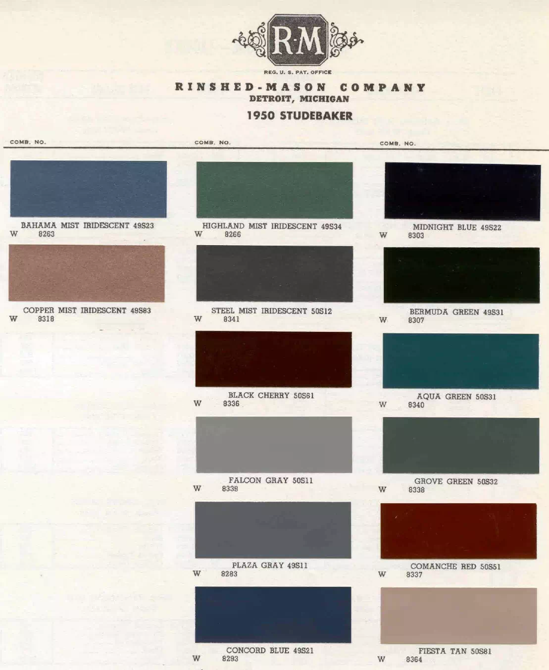 Paint color examples, their ordering codes, the oem color code, and vehicles the color was used on