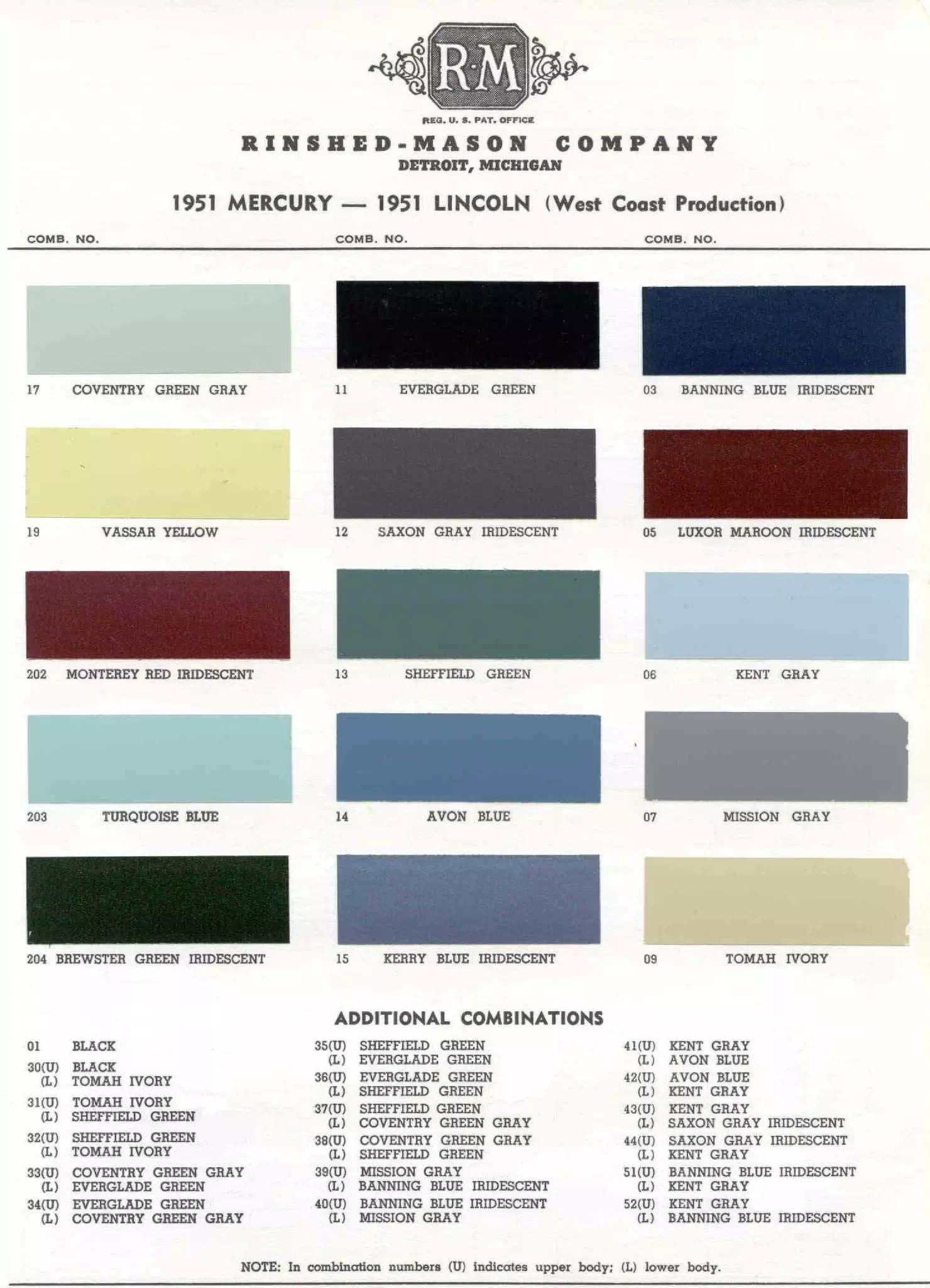 Color examaples and the codes to look them up to get touch up paint or respray for Mercury Vehicles