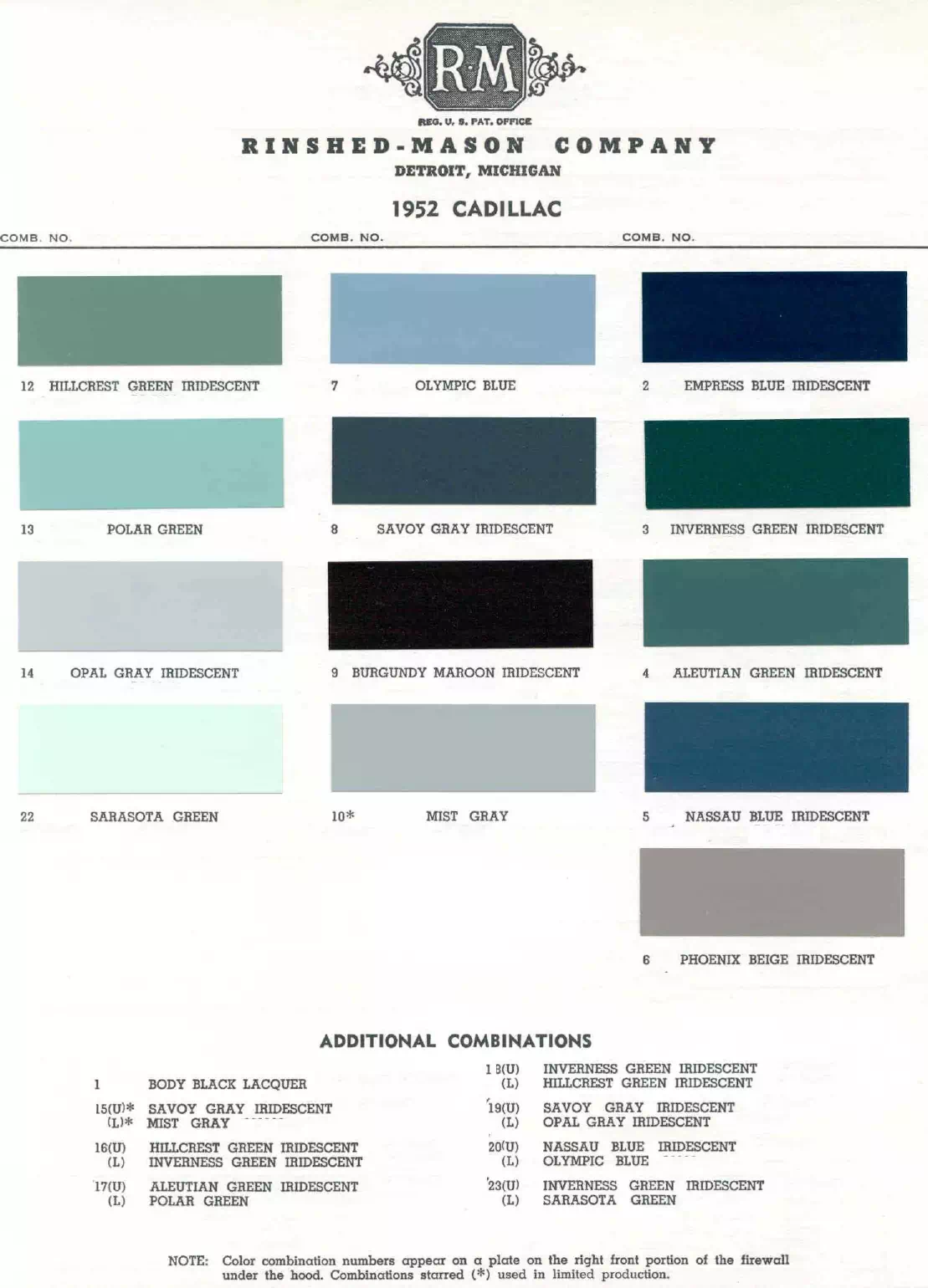 Paint color examples, their ordering codes, the oem color code, and vehicles the color was used on