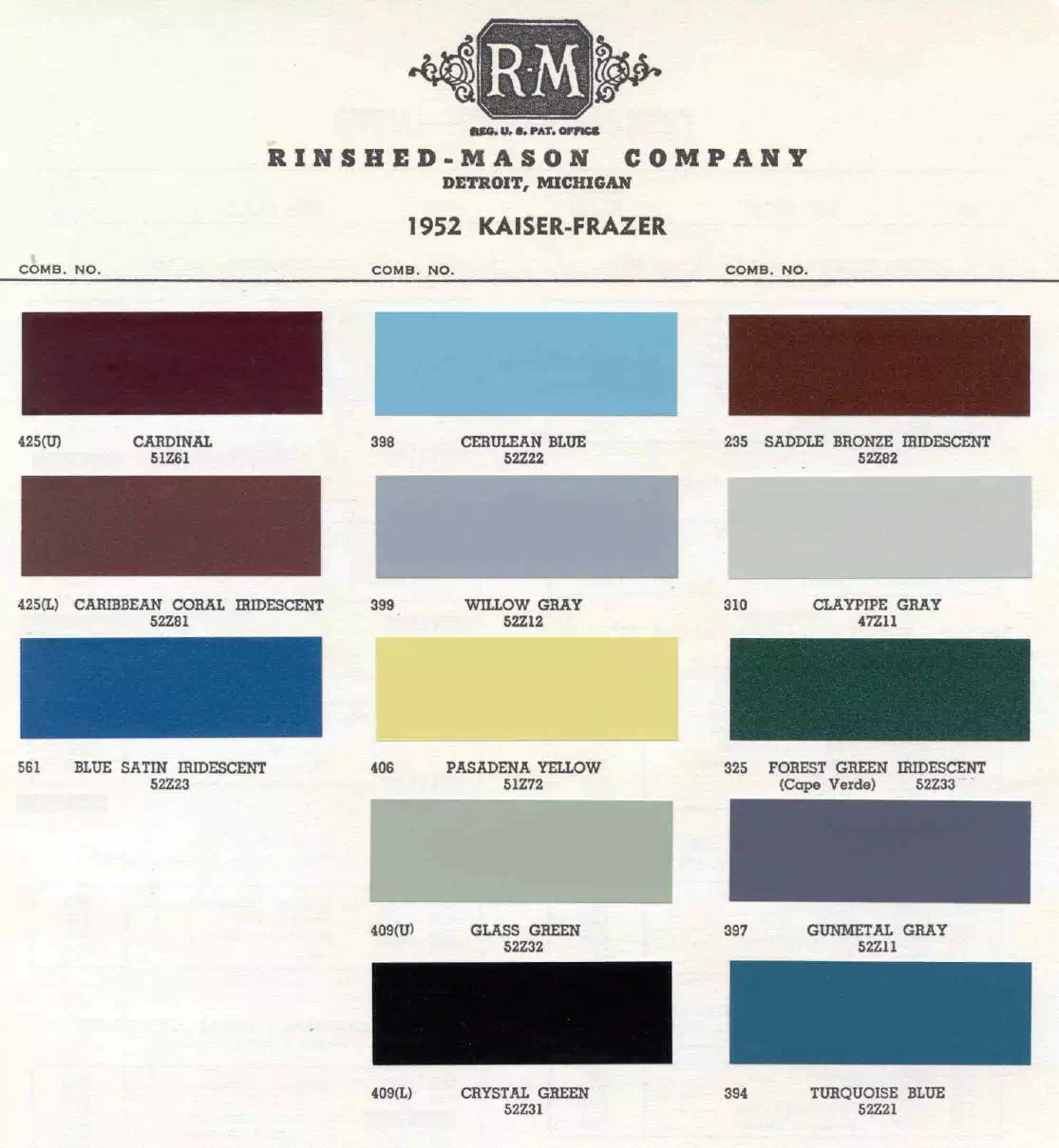 Paint color examples, their ordering codes, the oem color code, and vehicles the color was used on