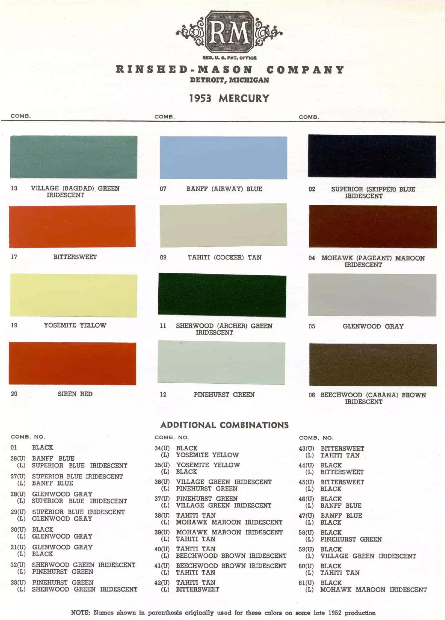 Color examaples and the codes to look them up to get touch up paint or respray for Mercury Vehicles