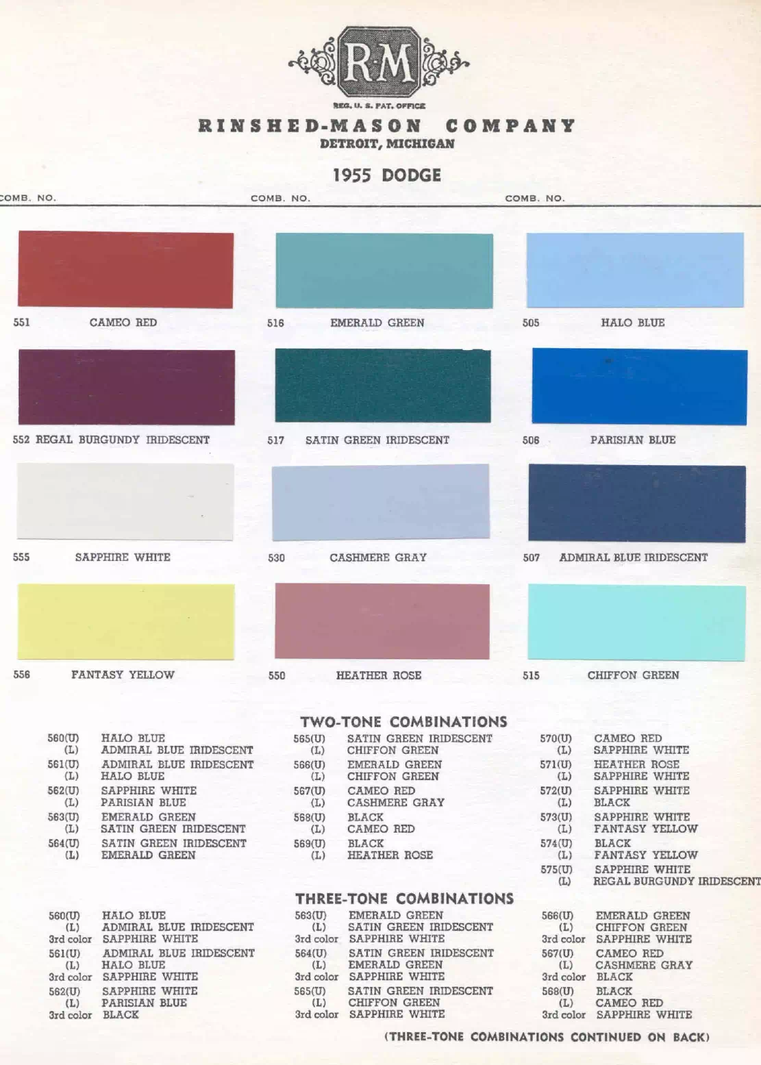 Paint color examples, their ordering codes, the oem color code, and vehicles the color was used on