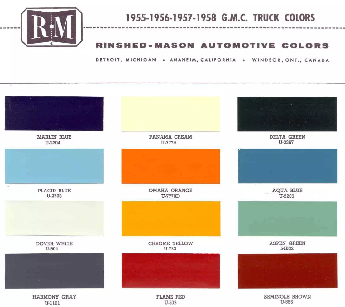 Paint color examples, their ordering codes, the oem color code, and vehicles the color was used on