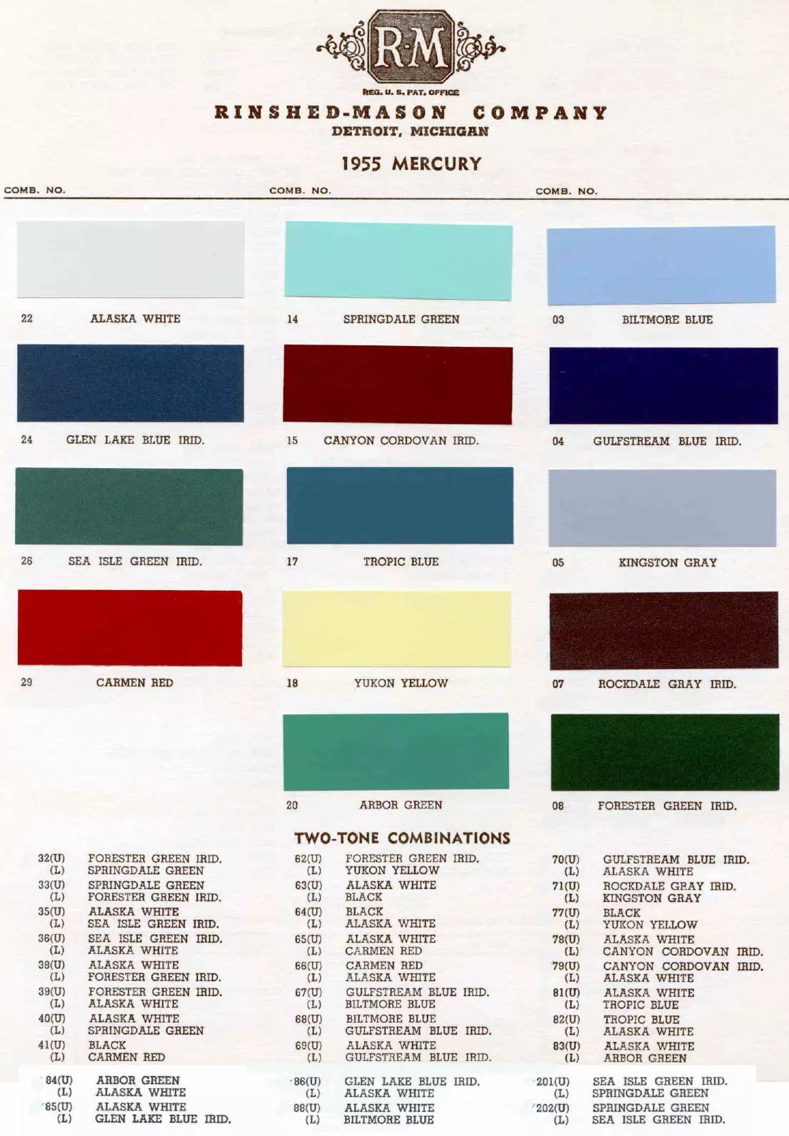 Paint color examples, their ordering codes, the oem color code, and vehicles the color was used on