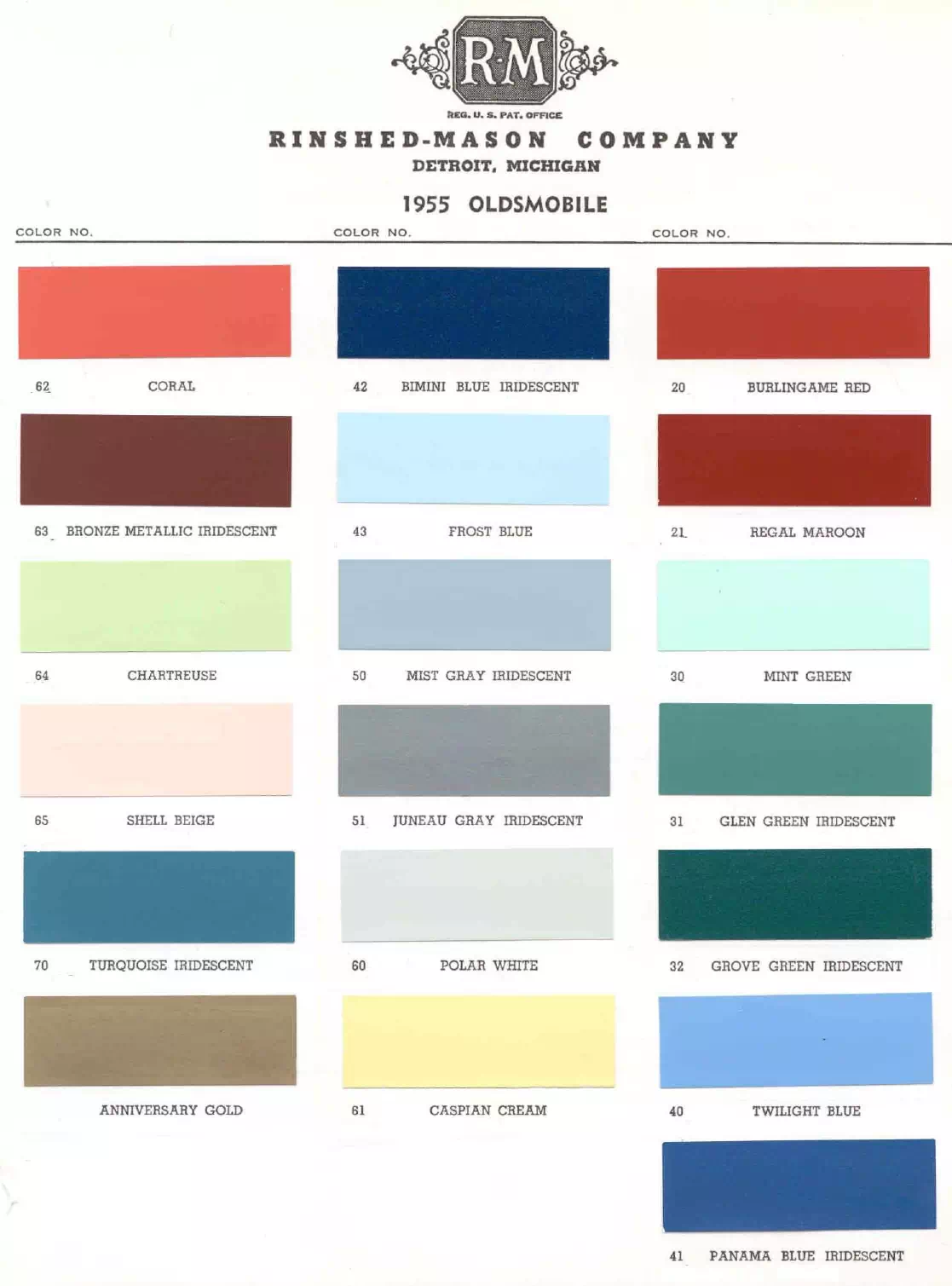 Paint color examples, their ordering codes, the oem color code, and vehicles the color was used on