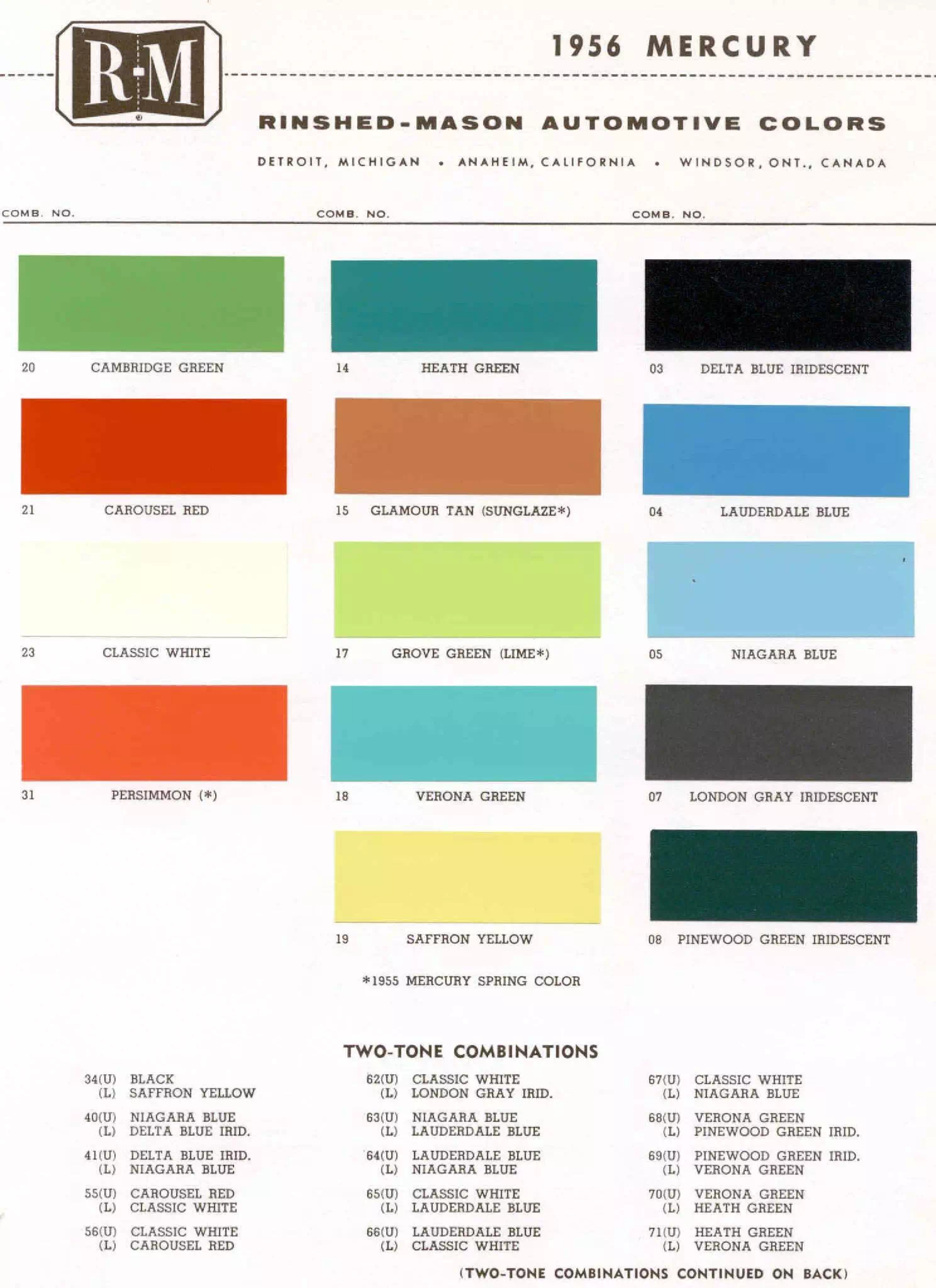 Color examaples and the codes to look them up to get touch up paint or respray for Mercury Vehicles