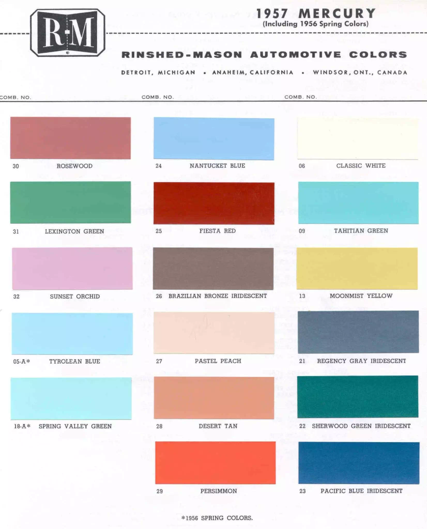 Color examaples and the codes to look them up to get touch up paint or respray for Mercury Vehicles