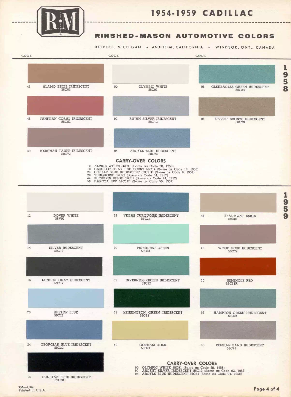 Paint color examples, their ordering codes, the oem color code, and vehicles the color was used on