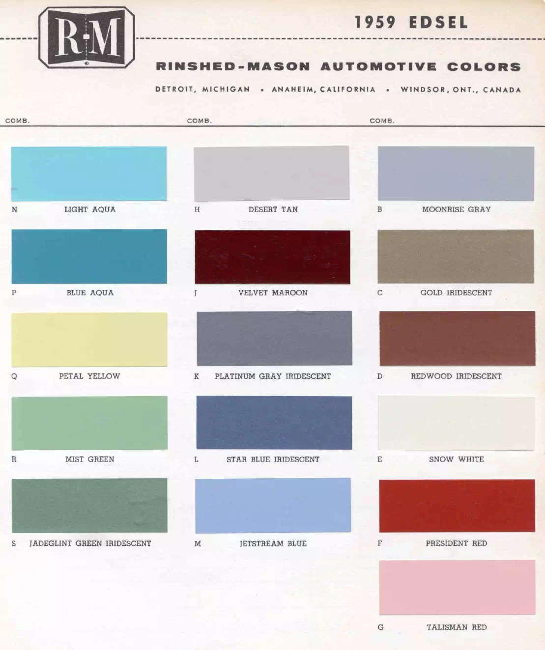 Paint color examples, their ordering codes, the oem color code, and vehicles the color was used on