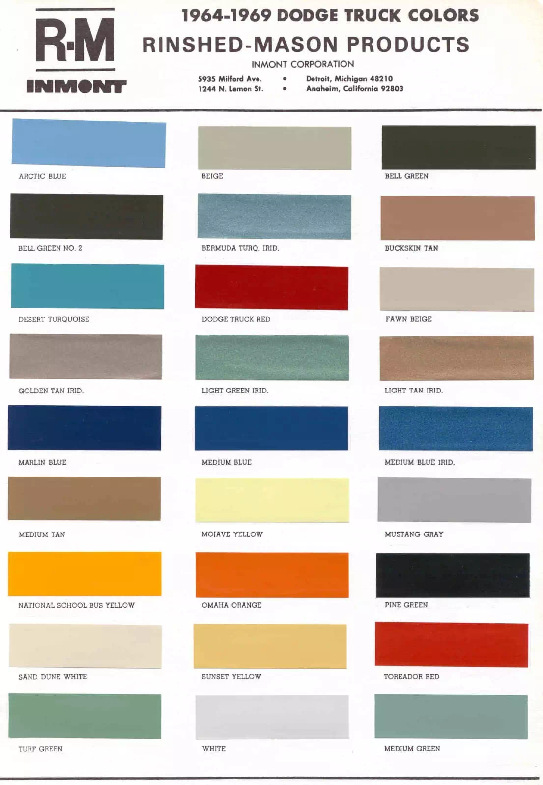 Paint color examples, their ordering codes, the oem color code, and vehicles the color was used on