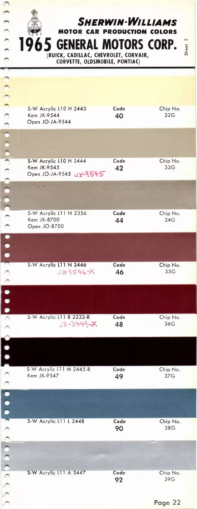 Paint color examples, their ordering codes, the oem color code, and vehicles the color was used on