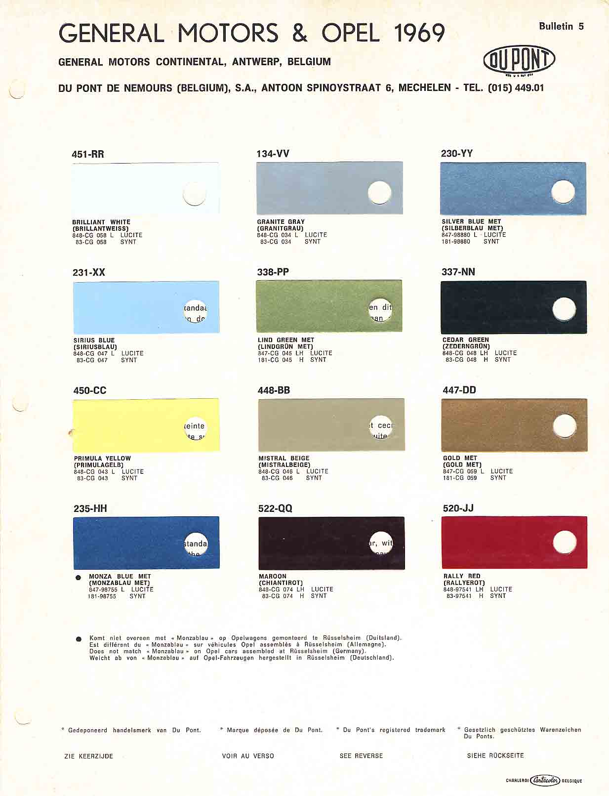 Opel Exterior Color Code and Paint Chart Colours