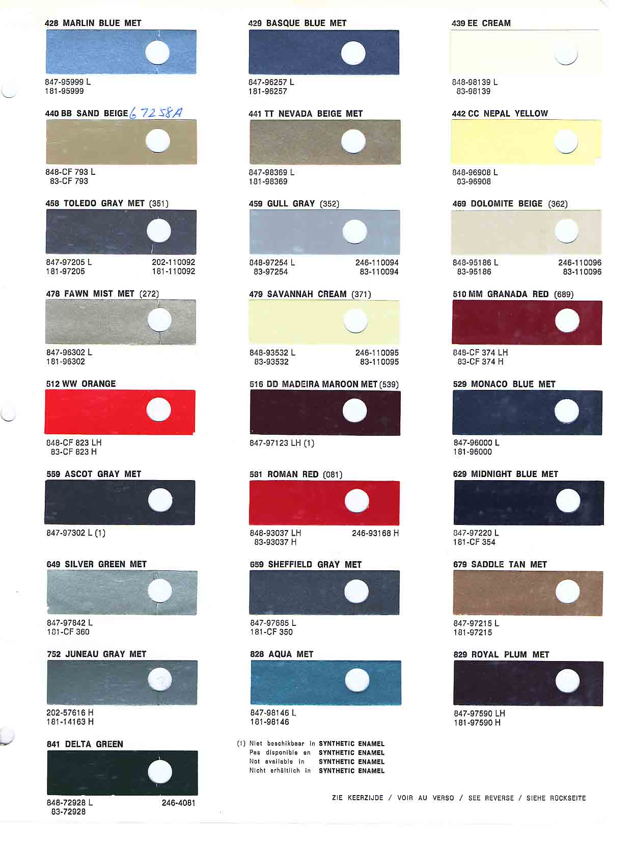 Opel Exterior Color Code and Paint Chart Colours