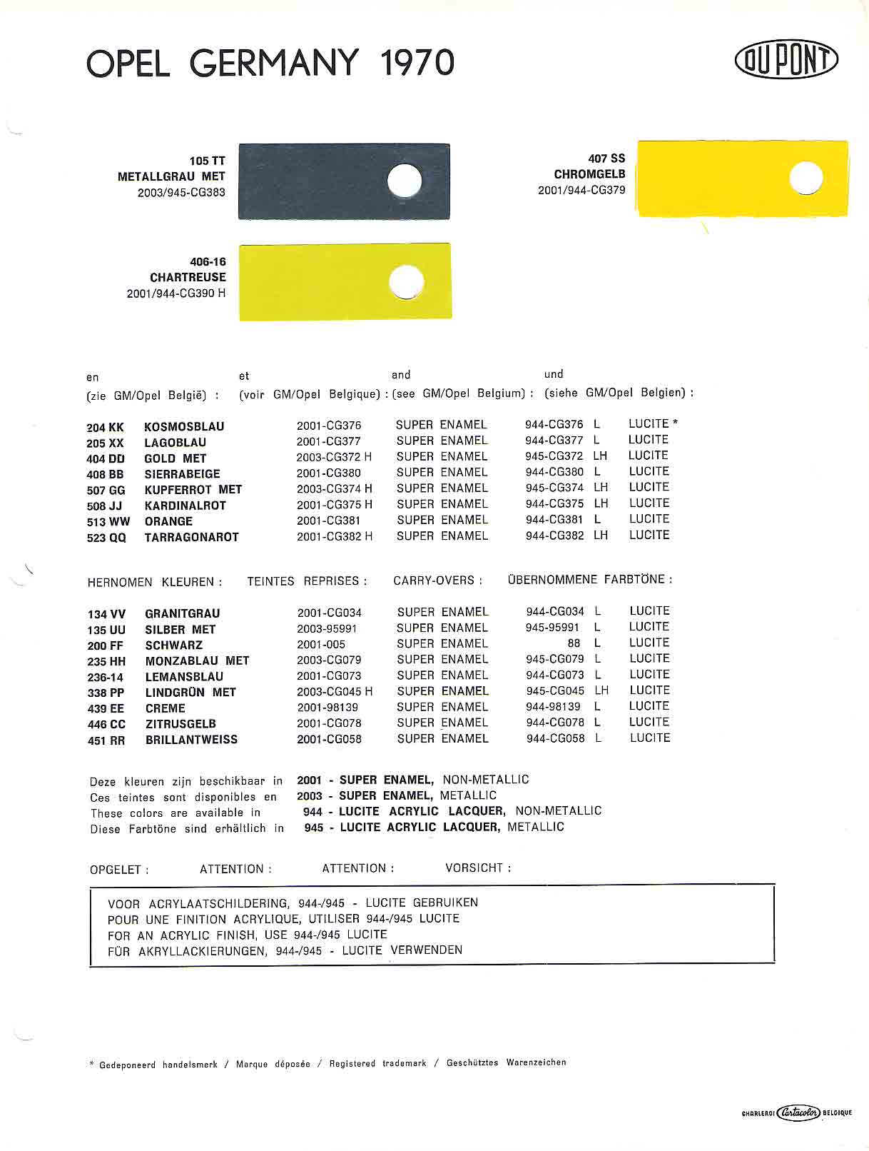 Opel Exterior Color Code and Paint Chart Colours