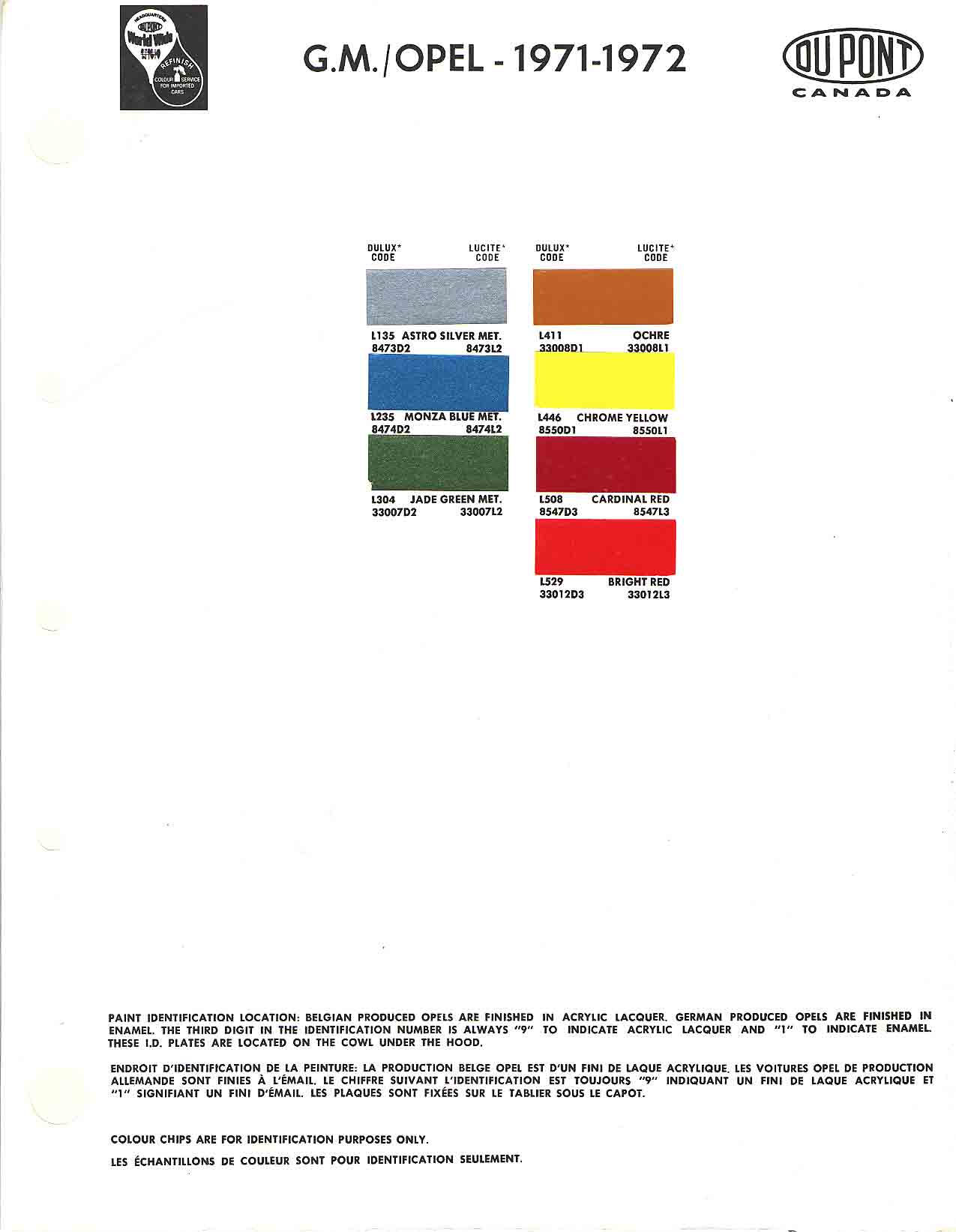 Opel Exterior Color Code and Paint Chart Colours