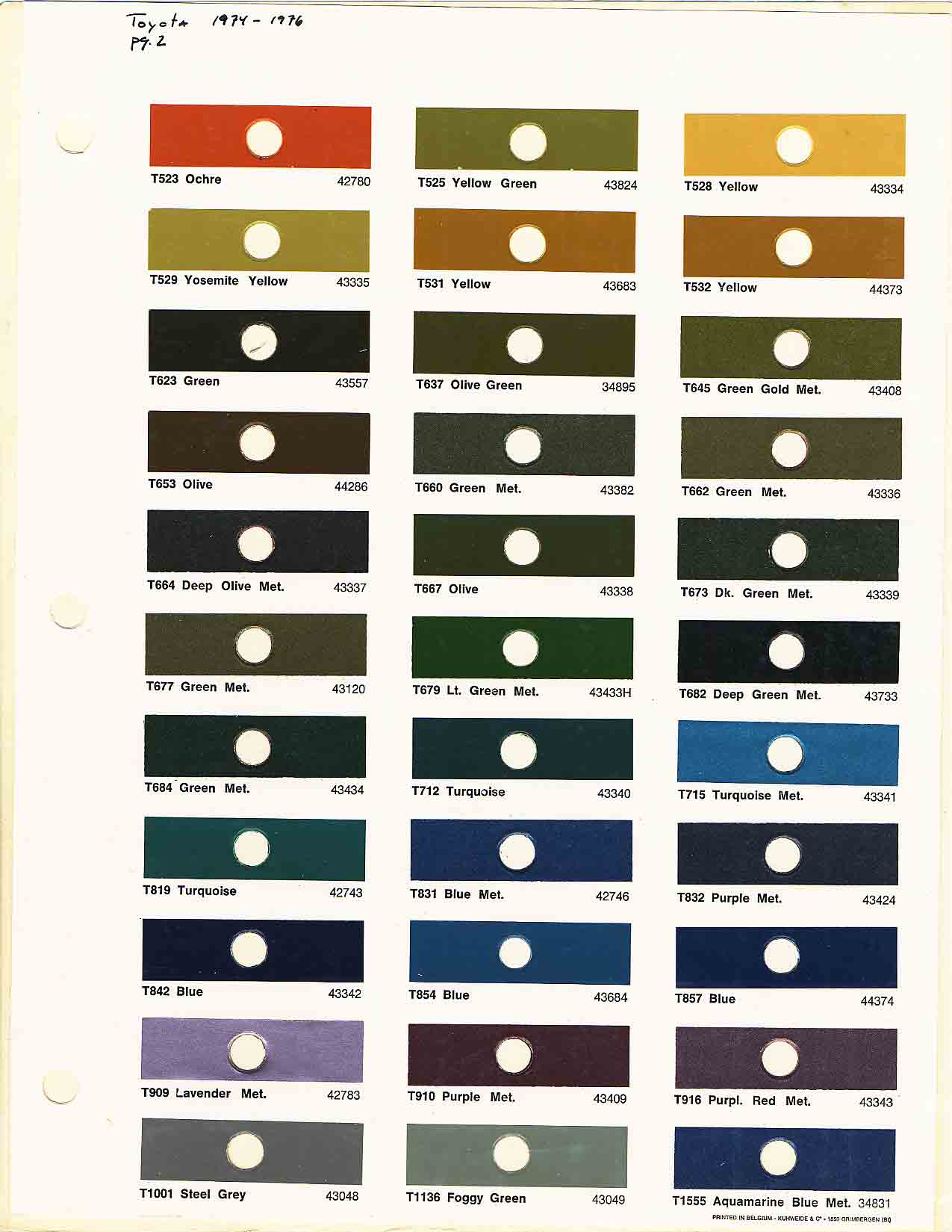 Toyota Paint Codes, Toyota Color Chart