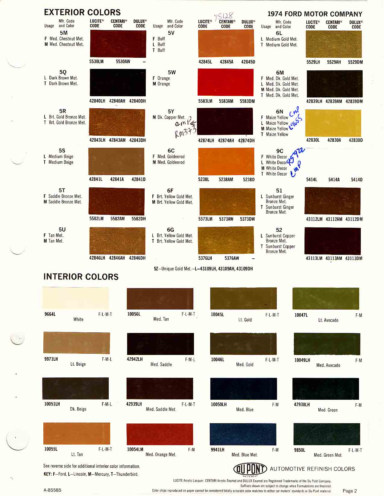 Ford Motor Vehicle Color Code Chart/Page Paint