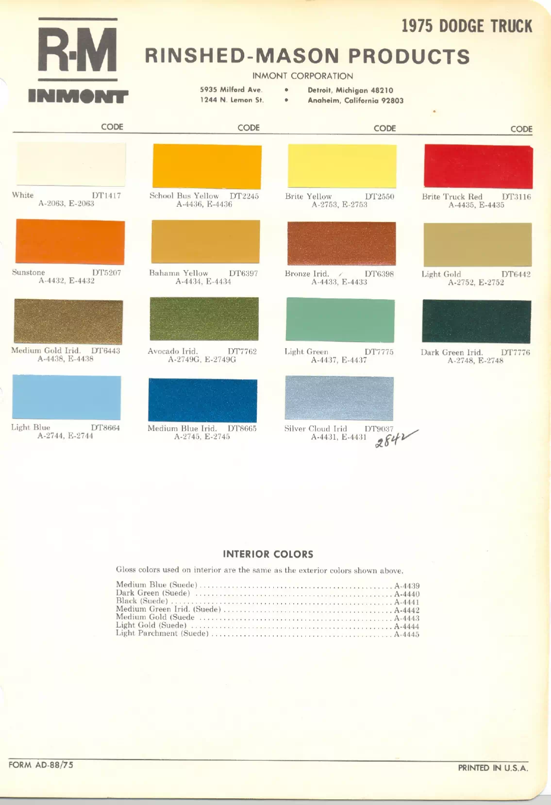 Paint color examples, their ordering codes, the oem color code, and vehicles the color was used on