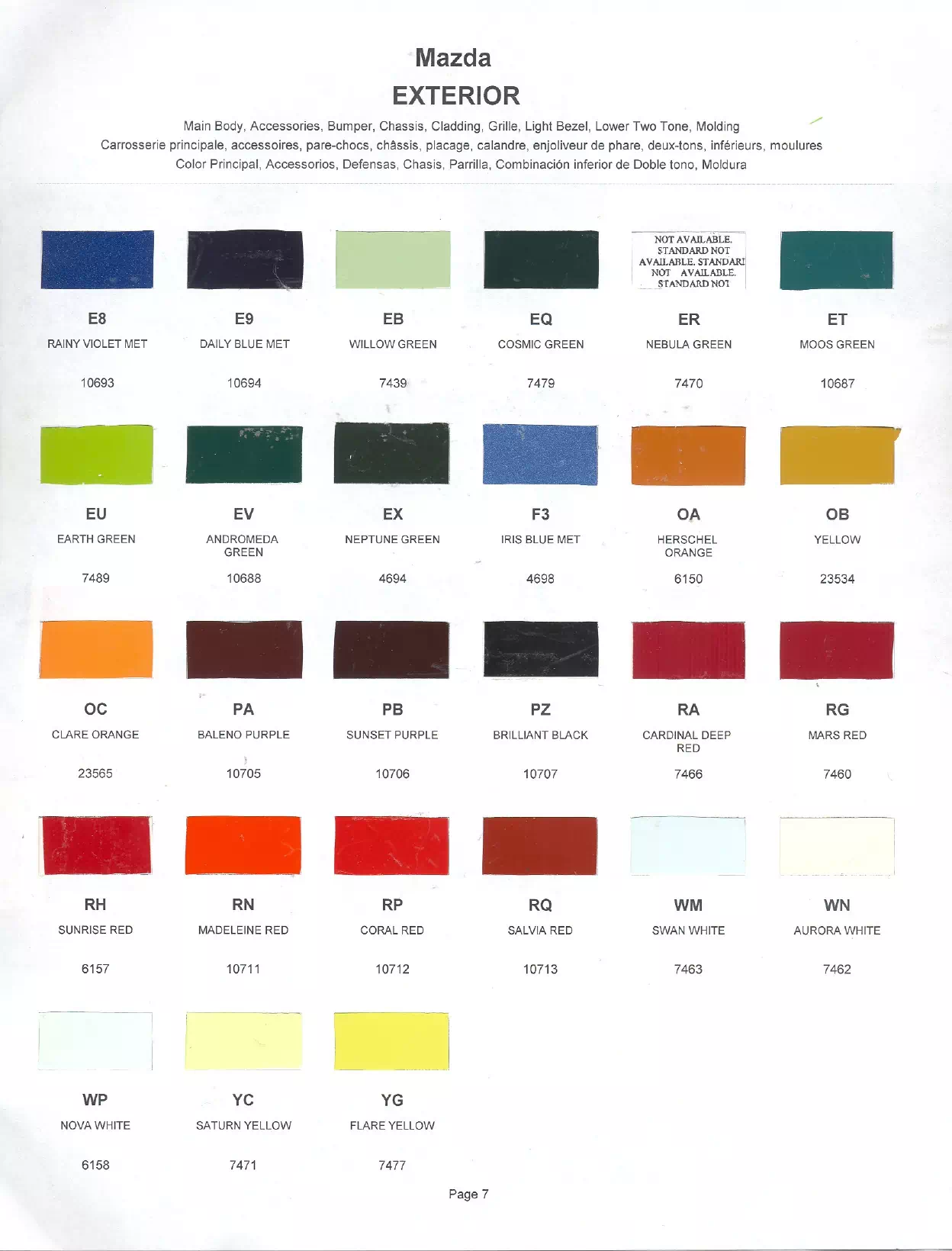 Paint color examples, their ordering codes, the oem color code, and vehicles the color was used on