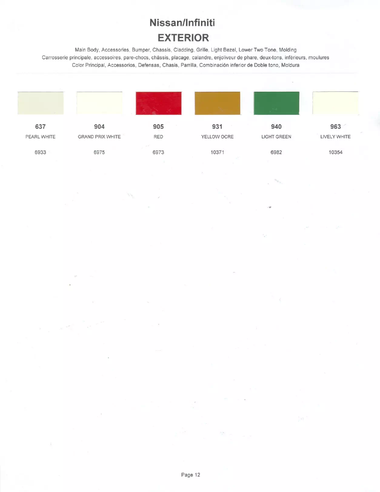 Paint color examples, their ordering codes, the oem color code, and vehicles the color was used on