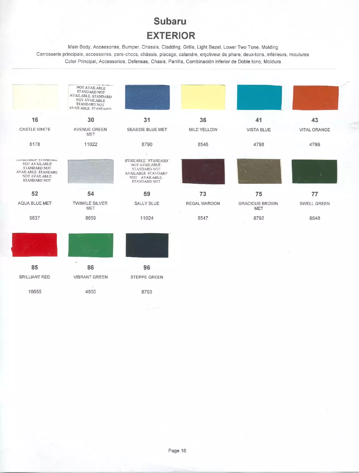 Paint color examples, their ordering codes, the oem color code, and vehicles the color was used on