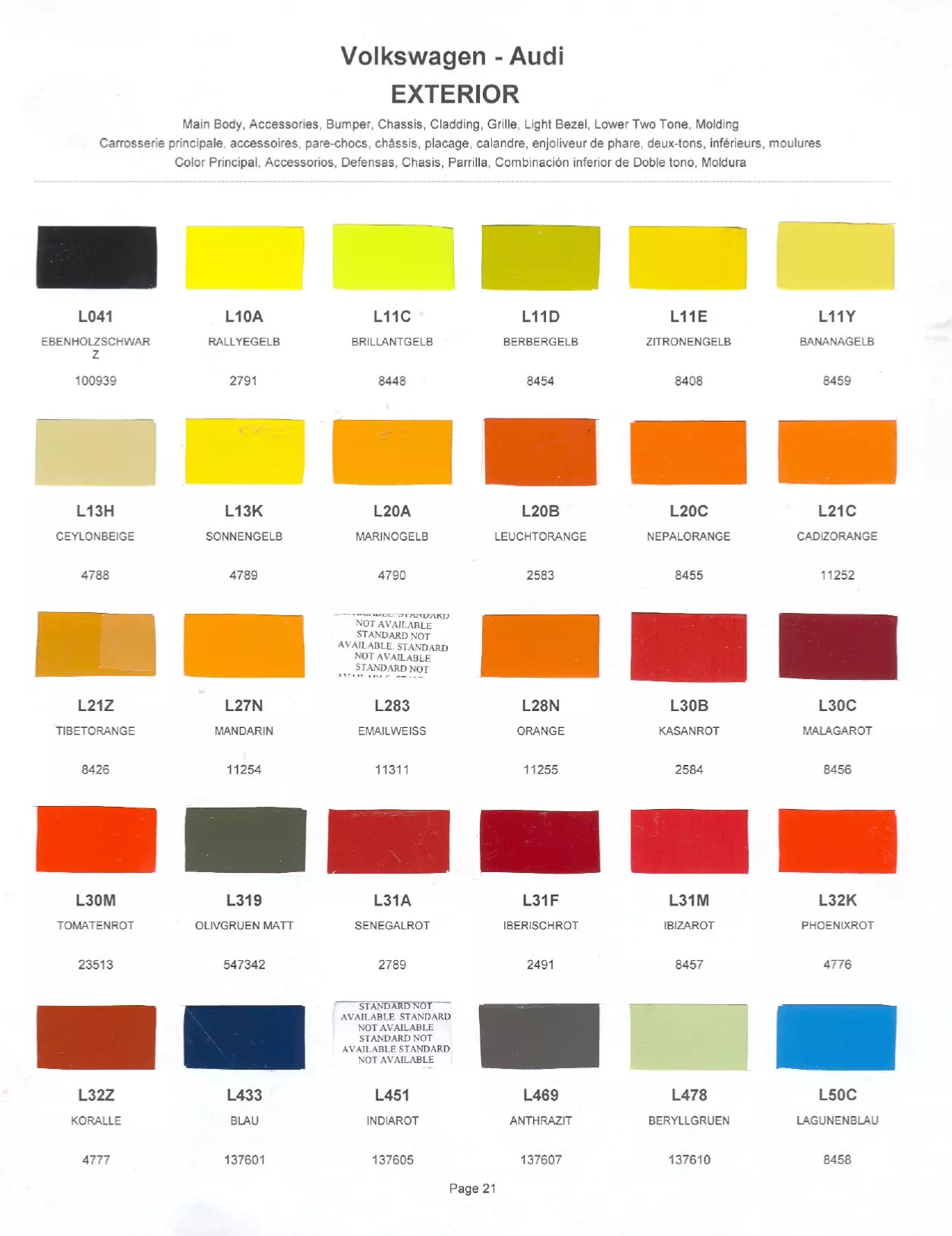 Paint color examples, their ordering codes, the oem color code, and vehicles the color was used on