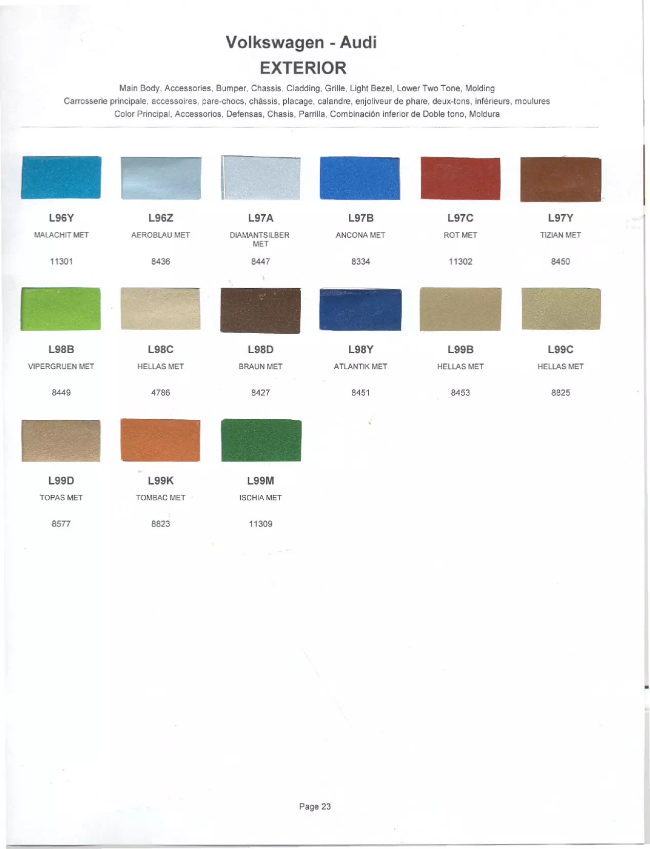 Paint color examples, their ordering codes, the oem color code, and vehicles the color was used on