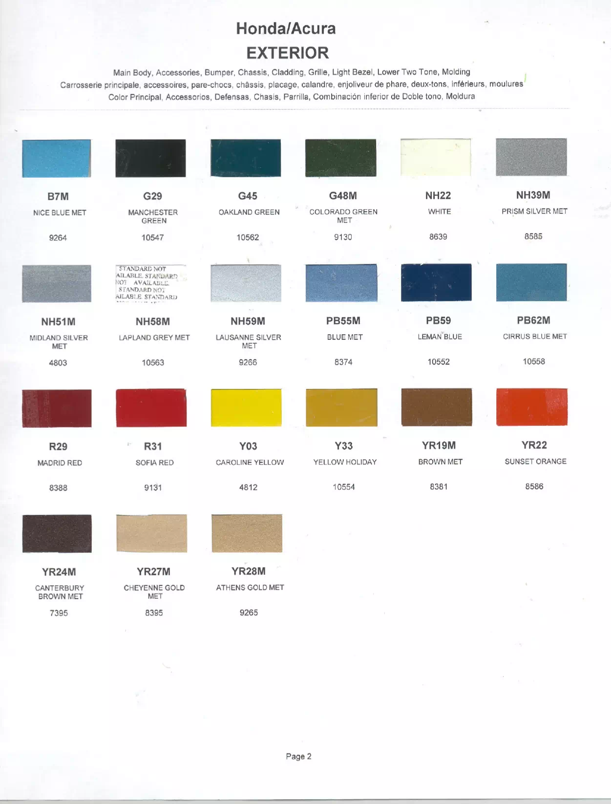 Paint color examples, their ordering codes, the oem color code, and vehicles the color was used on