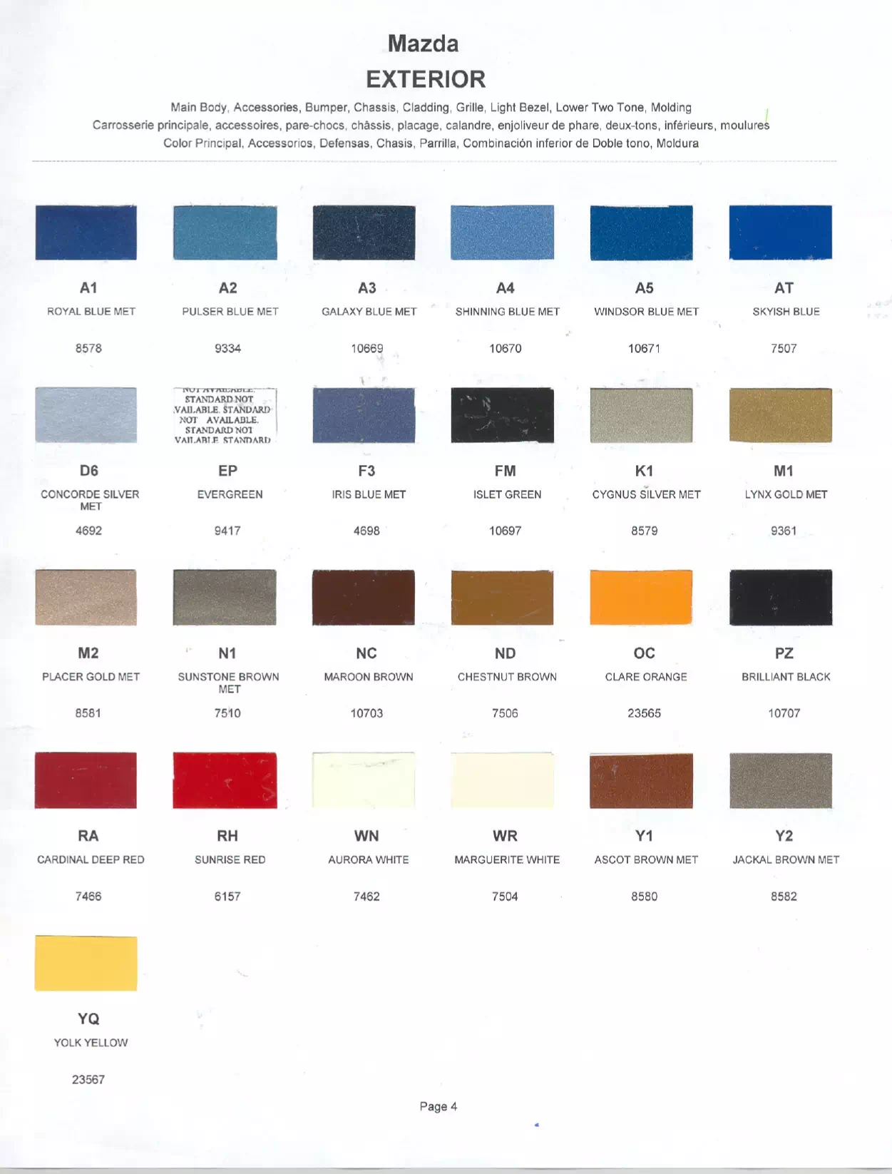 Paint color examples, their ordering codes, the oem color code, and vehicles the color was used on