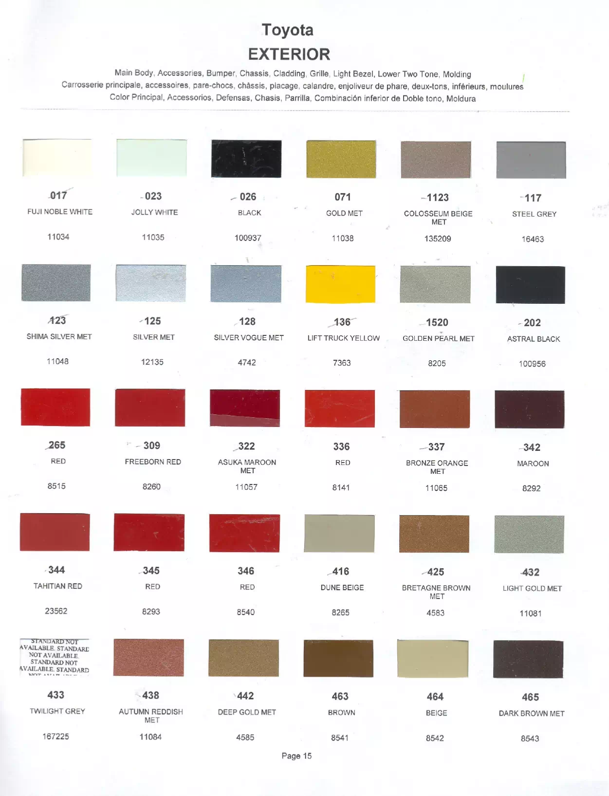 Paint color examples, their ordering codes, the oem color code, and vehicles the color was used on