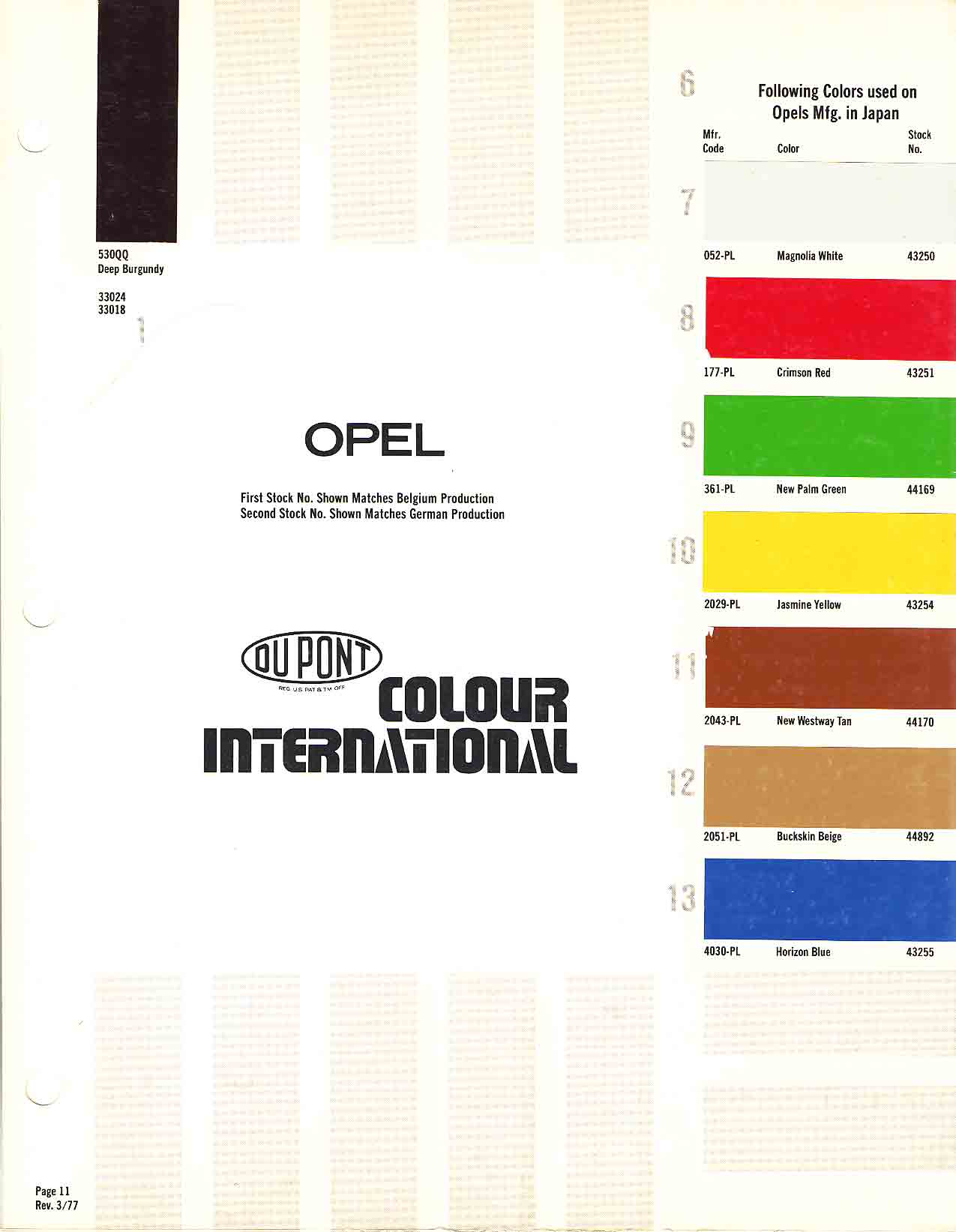 Opel Exterior Color Code and Paint Chart Colours