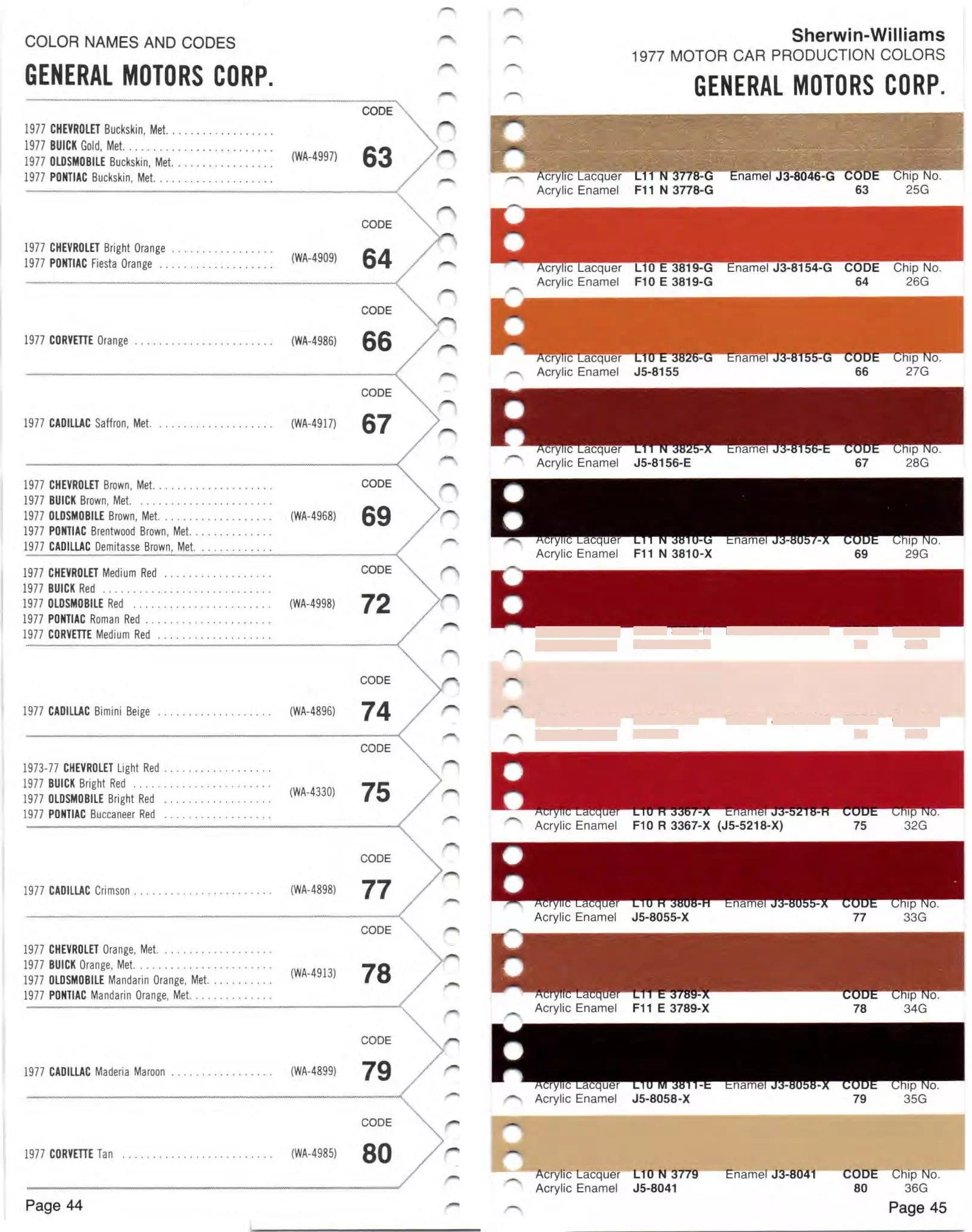 Colors, Descriptions, Codes, and Paint Swatches for General Motors Vehicles in 1977